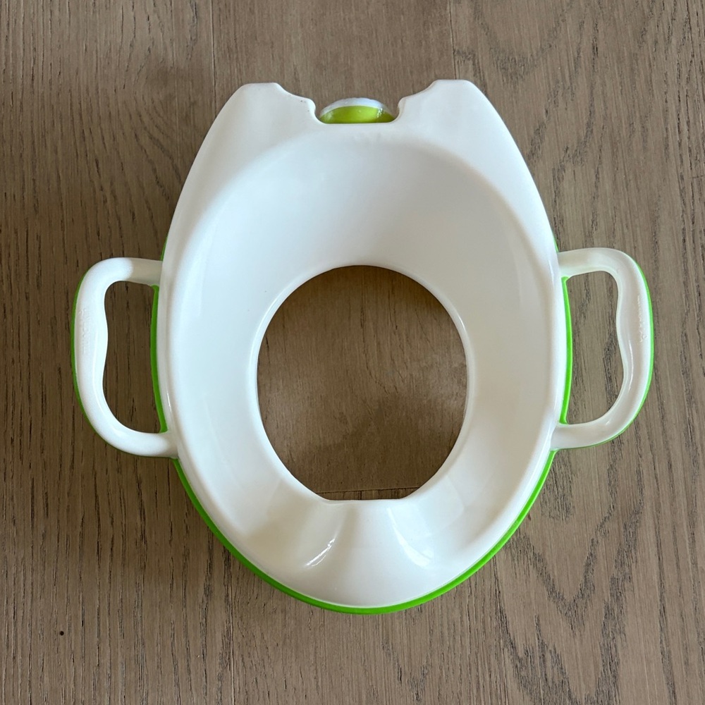 White and Lime Green Kids Toilet Training Seat with Handles